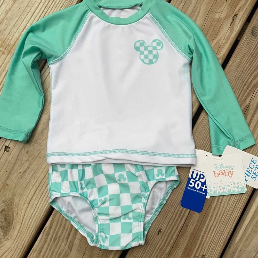 NWT- Infant Mickey Mouse Long Sleeve Rashguard and Swim Bottom Size 12Mo…